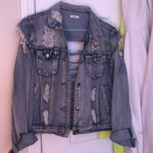 Distressed denim crop jacket w chains